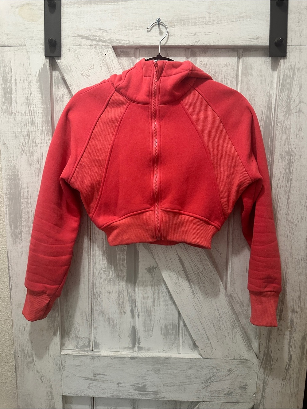 Coral Pink Cropped Zip-Up Hoodie Sweatshirt - Women